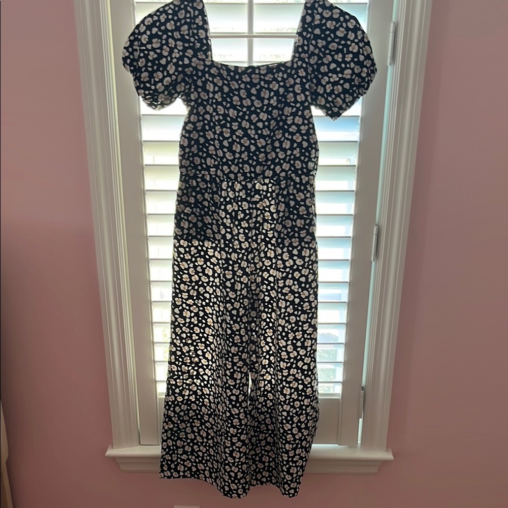 Floral Puff Sleeve Black Dress